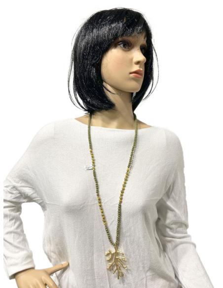 COLLARES MUJER VERDES TONO CAZA CON RAMITA DE CORAL DORADO