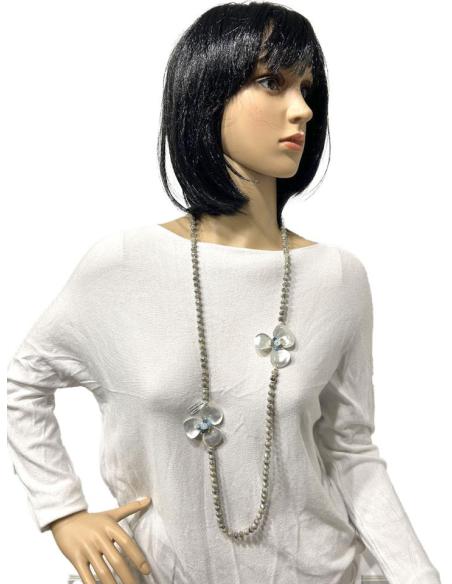 COLLARES LARGOS GRISES CON FLORES BONITAS EN PLATEADO MATE