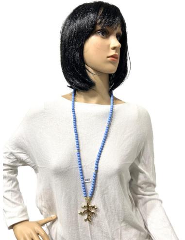 COLLARES MUJER AZULES CON RAMITA DE CORAL DORADO