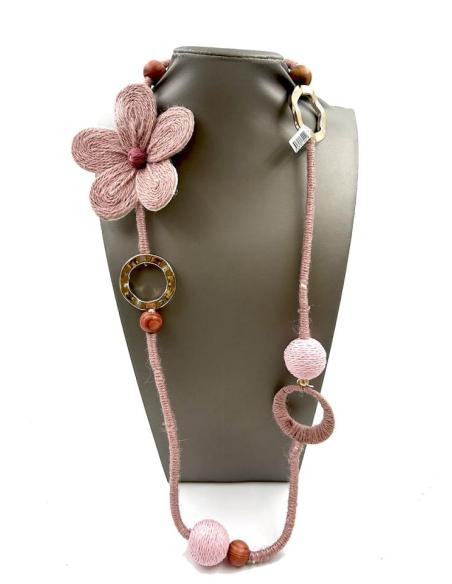 COLLARES ROSAS CON ORIGINAL DISEÑO DE CUERDA Y VISTOSA FLOR