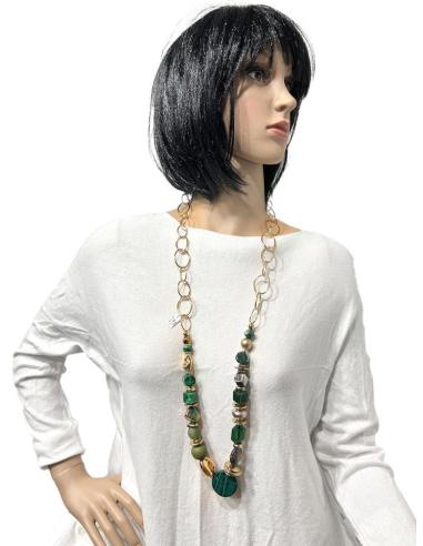 COLLARES MUJER VERDES Y DORADOS PARA ADORNAR PRENDAS