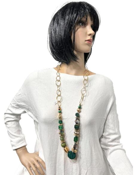 COLLARES MUJER VERDES Y DORADOS PARA ADORNAR PRENDAS