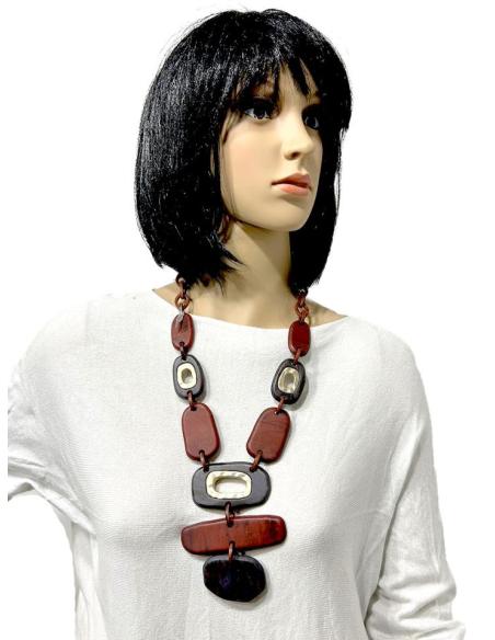 COLLARES ORIGINALES GRANATES DE ESTILO TRIBAL IMITACION MADERA