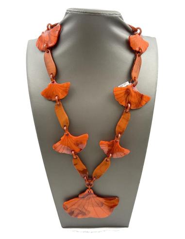 COLLARES NARANJAS LARGOS DE ESLABONES Y HOJAS GINKGO BILOBA