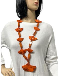 COLLARES NARANJAS LARGOS DE ESLABONES Y HOJAS GINKGO BILOBA 2