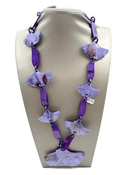 COLLARES MORADOS LARGOS DE ESLABONES Y HOJAS GINKGO BILOBA