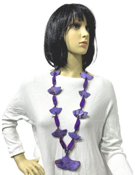 COLLARES MORADOS LARGOS DE ESLABONES Y HOJAS GINKGO BILOBA