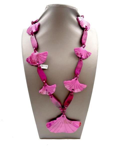 COLLARES FUCSIAS LARGOS DE ESLABONES Y HOJAS GINKGO BILOBA