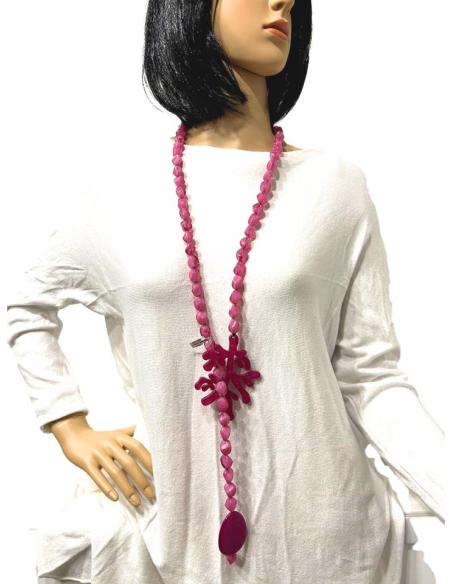 COLLARES FUCSIAS LARGOS CON RAMITA DE CORAL MUY VISTOSOS