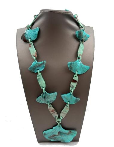 COLLARES TURQUESAS LARGOS DE ESLABONES Y HOJAS GINKGO BILOBA