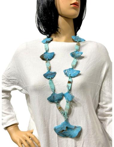 COLLARES TURQUESAS LARGOS DE ESLABONES Y HOJAS GINKGO BILOBA