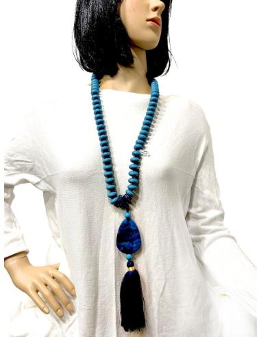 COLLARES AZULES LARGOS TIPO ROSARIO TRIBAL INSPIRACION AFRICA