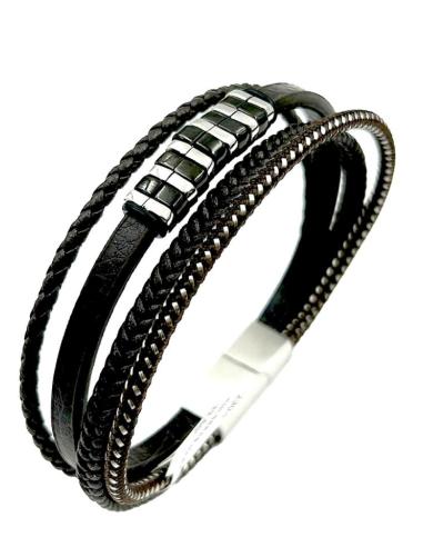 PULSERAS MARRONES DE ACERO Y CUERO DE VARIAS HILERAS