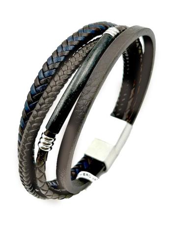 PULSERAS MARRON Y NEGRA DE ACERO Y CUERO DE VARIAS HILERAS