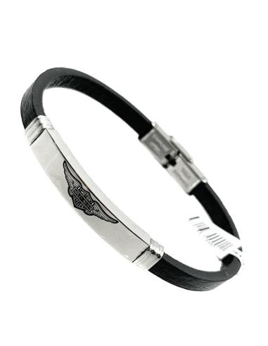 PULSERAS NEGRAS DE CUERO CON DETALLE ROCKERO EN ACERO