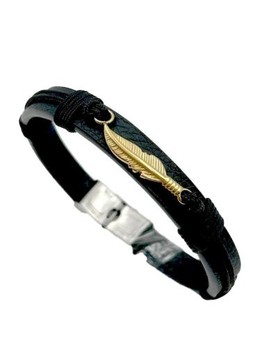 PULSERAS DE HOMBRE ORIGINALES CON ALA DORADA Y CUERO NEGRO