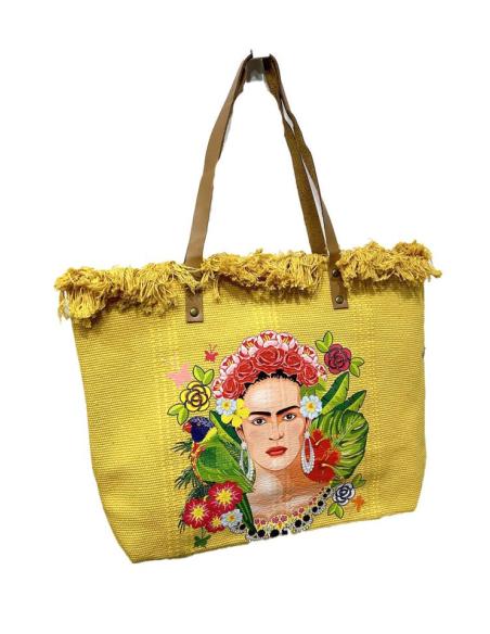 BOLSOS AMARILLOS GRANDES DE GRAN CAPACIDAD DETALLE FRIDA TROPICAL