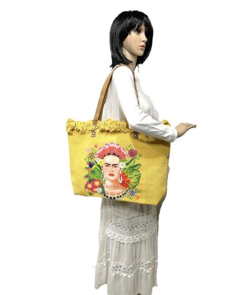 BOLSOS AMARILLOS GRANDES DE GRAN CAPACIDAD DETALLE FRIDA TROPICAL