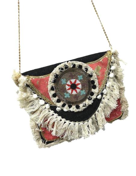 BOLSOS CEBRA CON FLECOS Y PRECIOSA DECORACION ARTESANAL TONO CORAL