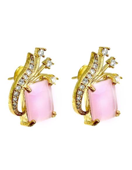 PENDIENTES PEQUEÑOS ROSAS TALLA CUADRADA CON CIRCONITAS