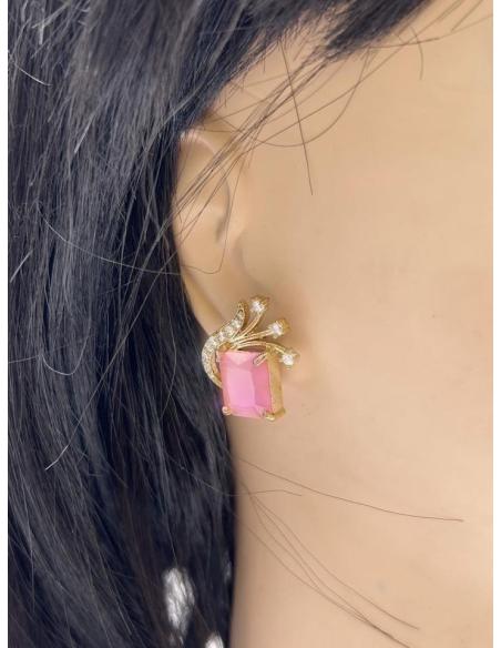 PENDIENTES PEQUEÑOS ROSAS TALLA CUADRADA CON CIRCONITAS