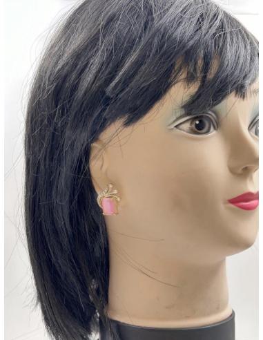 PENDIENTES PEQUEÑOS ROSAS TALLA CUADRADA CON CIRCONITAS