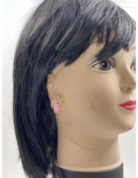 PENDIENTES PEQUEÑOS ROSAS TALLA CUADRADA CON CIRCONITAS