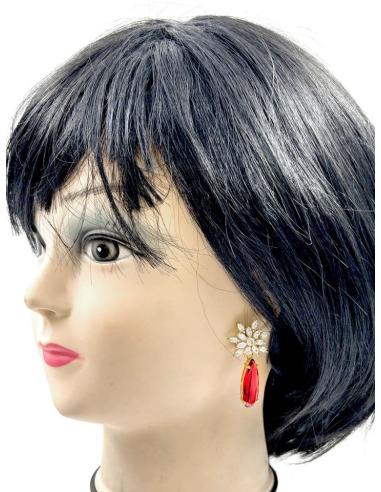 PENDIENTES LARGOS FUCSIAS RUBI CON BOTON PEDRERIA ESPECIAL MADRINAS