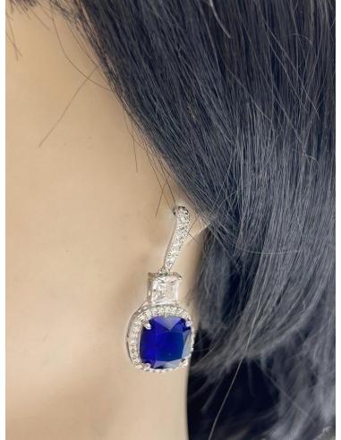 PENDIENTES BODA AZULONES LARGOS CON PEDRERIA JOYERIA CLASICA