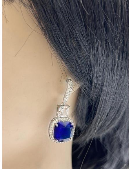 PENDIENTES BODA AZULONES LARGOS CON PEDRERIA JOYERIA CLASICA