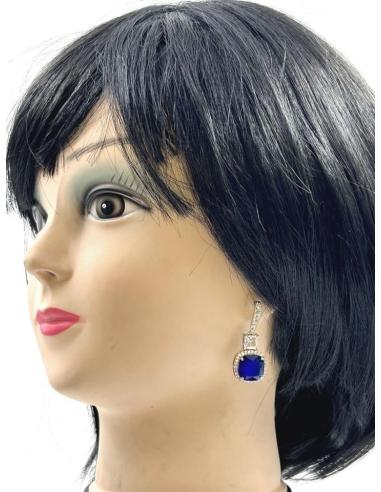 PENDIENTES BODA AZULONES LARGOS CON PEDRERIA JOYERIA CLASICA