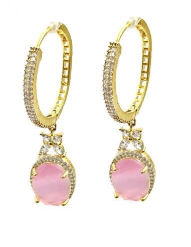 PENDIENTES LARGOS ROSAS CON ARO CON DESTELLOS CIRCONITAS