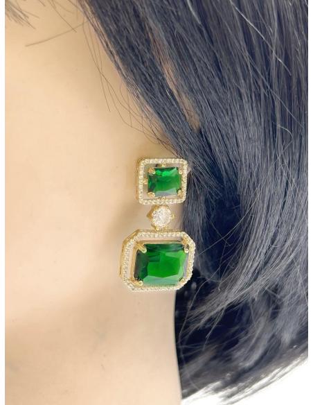 PENDIENTES LARGOS BODA VERDES ESMERALDA INSPIRACION JOYAS ART DECO