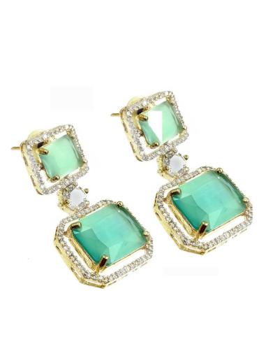 PENDIENTES LARGOS BODA VERDES AGUA JOYERIA ART DECO CON CIRCONITA