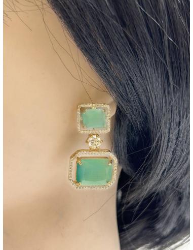 PENDIENTES LARGOS BODA VERDES AGUA JOYERIA ART DECO CON CIRCONITA