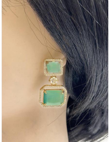 PENDIENTES LARGOS BODA VERDES AGUA JOYERIA ART DECO CON CIRCONITA
