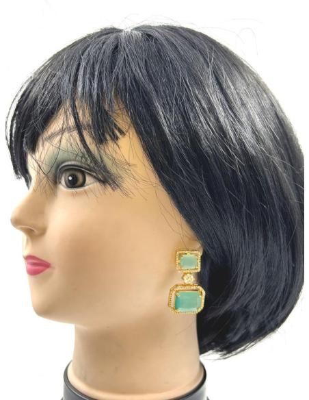 PENDIENTES LARGOS BODA VERDES AGUA JOYERIA ART DECO CON CIRCONITA