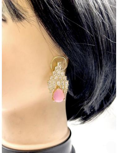 PENDIENTES BODA LARGOS ROSAS Y CIRCONITA ESPECIAL MADRINAS