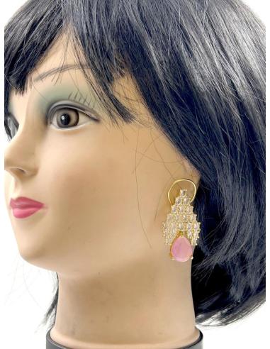 PENDIENTES BODA LARGOS ROSAS Y CIRCONITA ESPECIAL MADRINAS