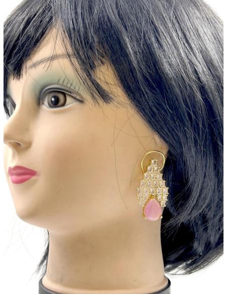 PENDIENTES BODA LARGOS ROSAS Y CIRCONITA ESPECIAL MADRINAS