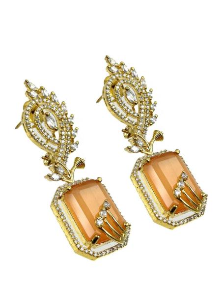 PENDIENTES LARGOS NARANJAS CON DISEÑO ELEGANTE DE CIRCONITAS