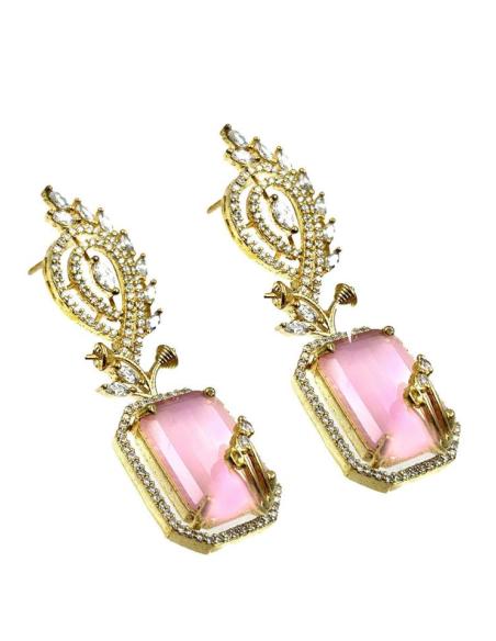 PENDIENTES LARGOS ROSAS Y CIRCONITAS ELEGANTISIMO PARA BODAS