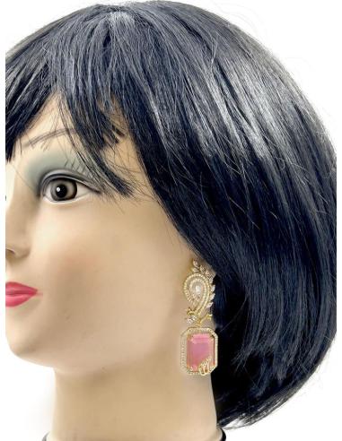 PENDIENTES LARGOS ROSAS Y CIRCONITAS ELEGANTISIMO PARA BODAS