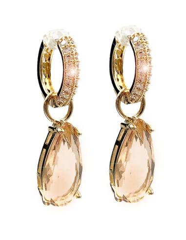 PENDIENTES DORADOS LARGOS MUY ELEGANTES CON AROS DE CIRCONITAS