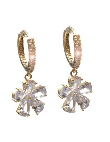 PENDIENTES DE MUJER CON ARO CON CIRCONITAS Y FLOR ELEGANTE