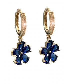 PENDIENTES NEGROS DE MUJER CON ARO CON CIRCONITAS Y FLOR ELEGANTE