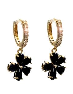PENDIENTES AZULES DE MUJER CON ARO CON CIRCONITAS Y FLOR ELEGANTE