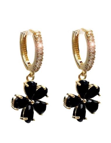 PENDIENTES AZULES DE MUJER CON ARO CON CIRCONITAS Y FLOR ELEGANTE