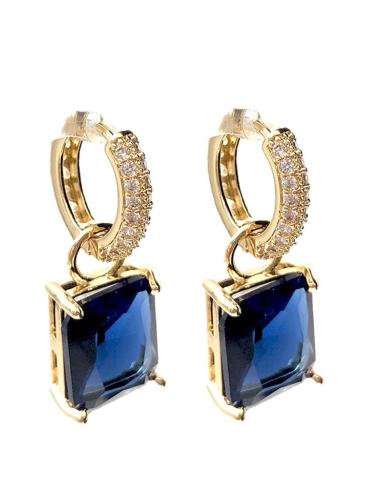 PENDIENTES LARGOS AZULES DE ARO ELEGANTE CON CIRCONITAS