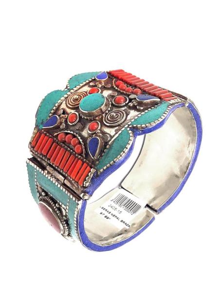 BRAZALETE PLATA PARA MUJER PULSERAS NEPALI CON PIEDRAS SEMIPRECIOSAS